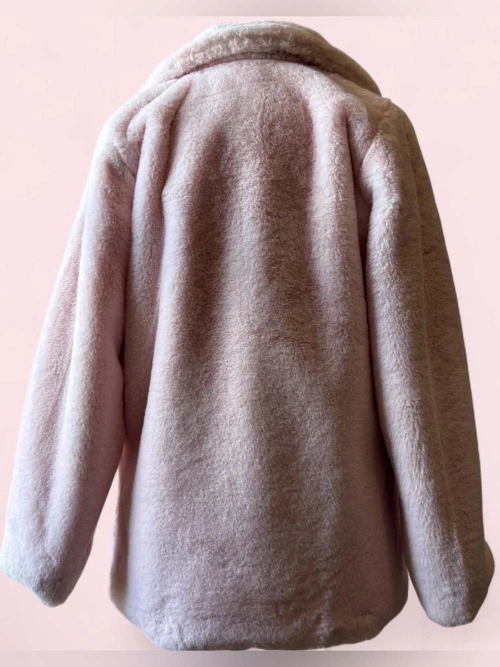 JouJou Light Pink Faux Fur Coat Size M 8 10 Fluffy Soft Collar Buttons Cute